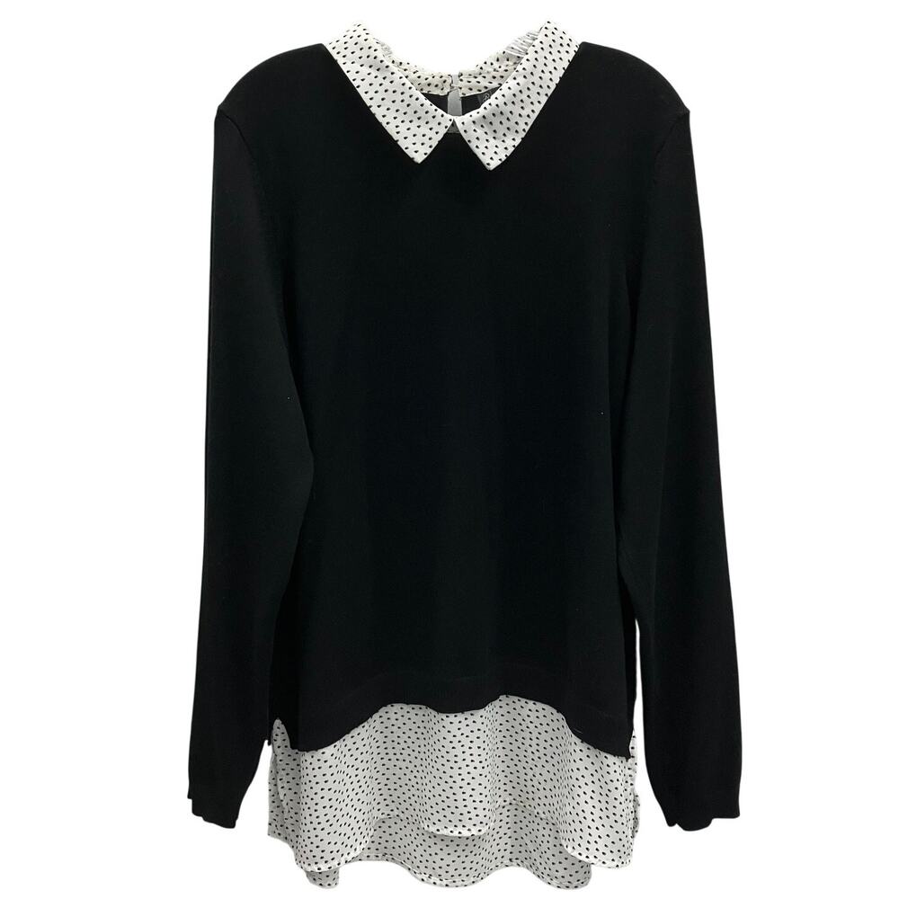 Adrianna Papell Top XL Black Sweater Blouse Classic Preppy Wednesday Shirttail